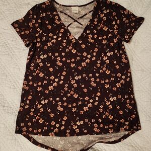 Kaileigh Burgundy Floral Crisscross V-Neck Blouse